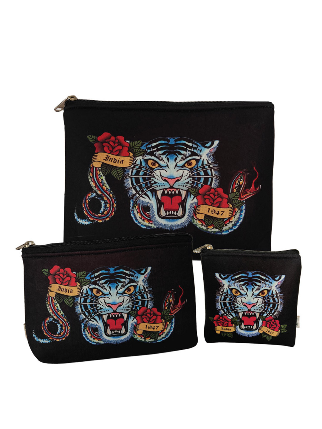 MAATIR DESIGNS India Souvenir Black 3 Pieces Printed Multi Purpose Pouches