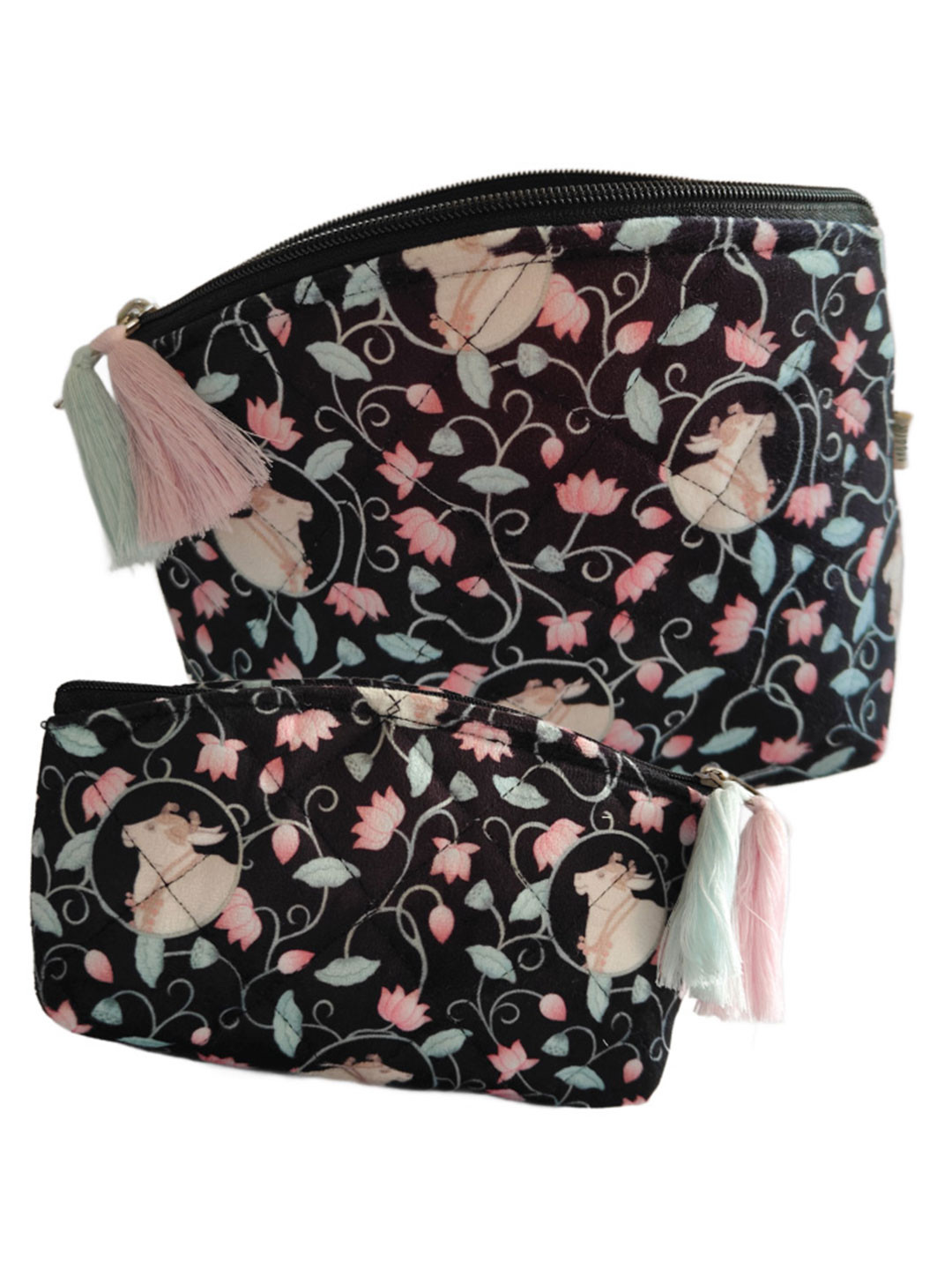 MAATIR DESIGNS India Black & Pink 2 Pieces Printed Multi Purpose Pouches