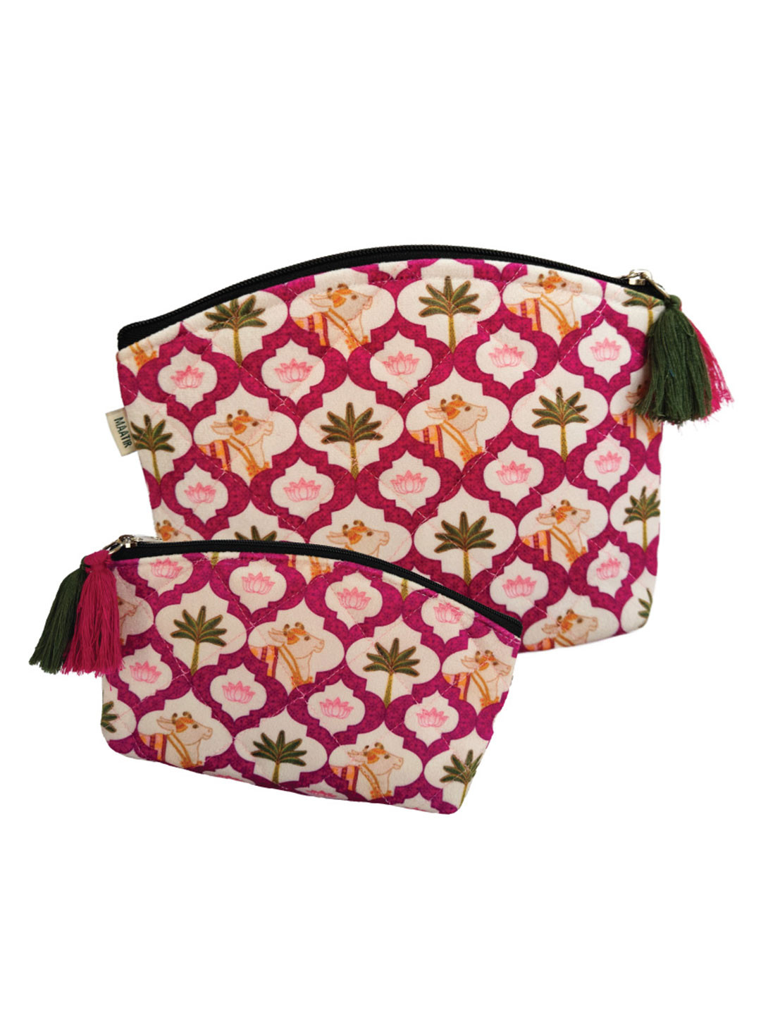 MAATIR DESIGNS India Fuchsia & Green 2 Pieces Printed Multi Purpose Pouches