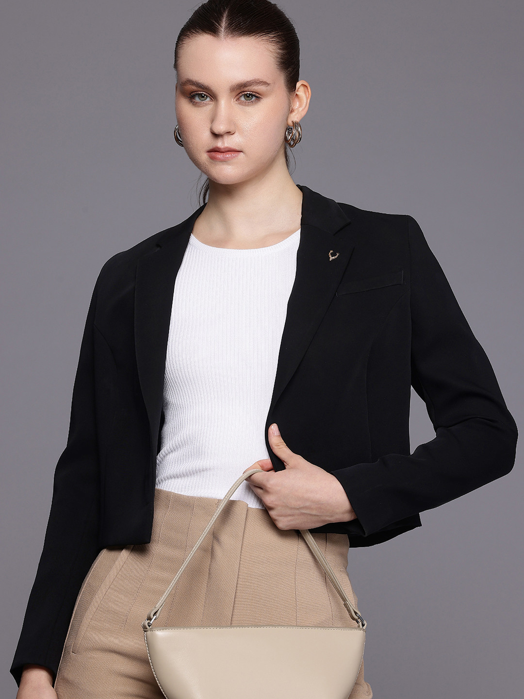 Allen Solly Woman Notched Lapel Collar Open Front Smart Casual Blazers