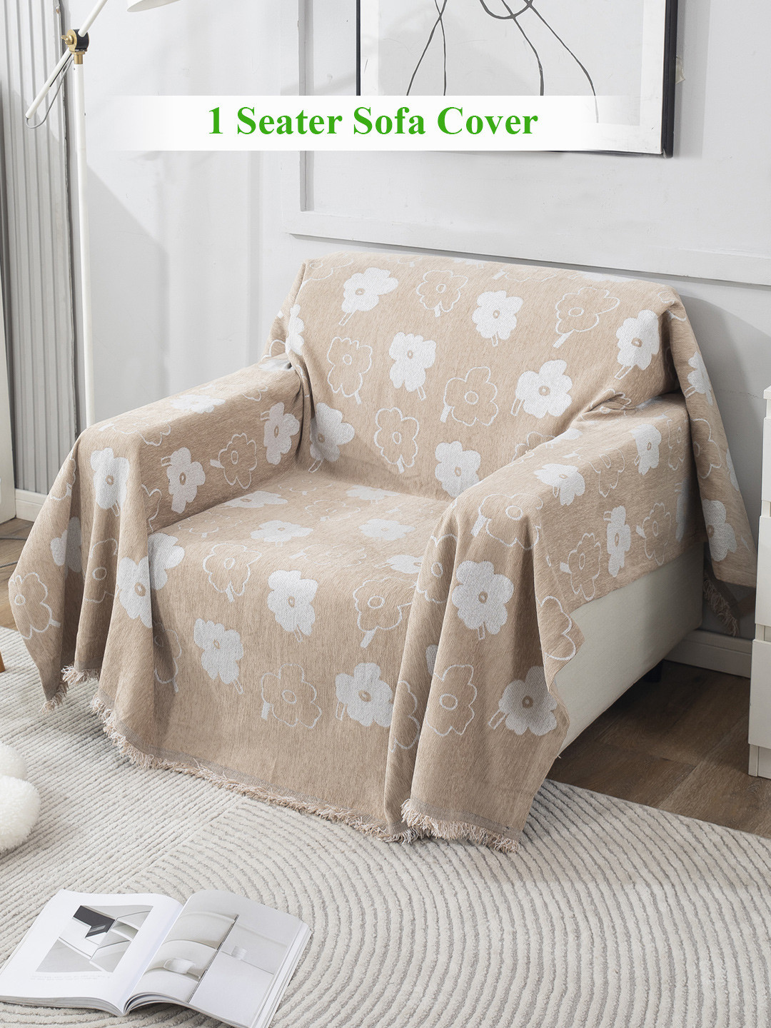 HOKIPO Beige & White Geometric Printed 1 Seater Throws Blanket