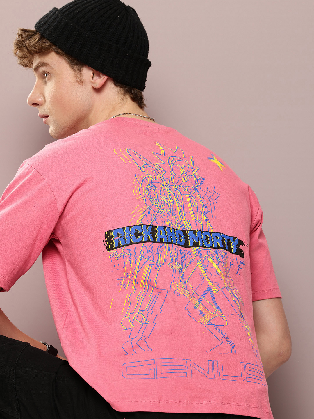 Kook N Keech Rick & Morty Printed Drop-Shoulder Sleeves Pure Cotton Oversized T-shirt