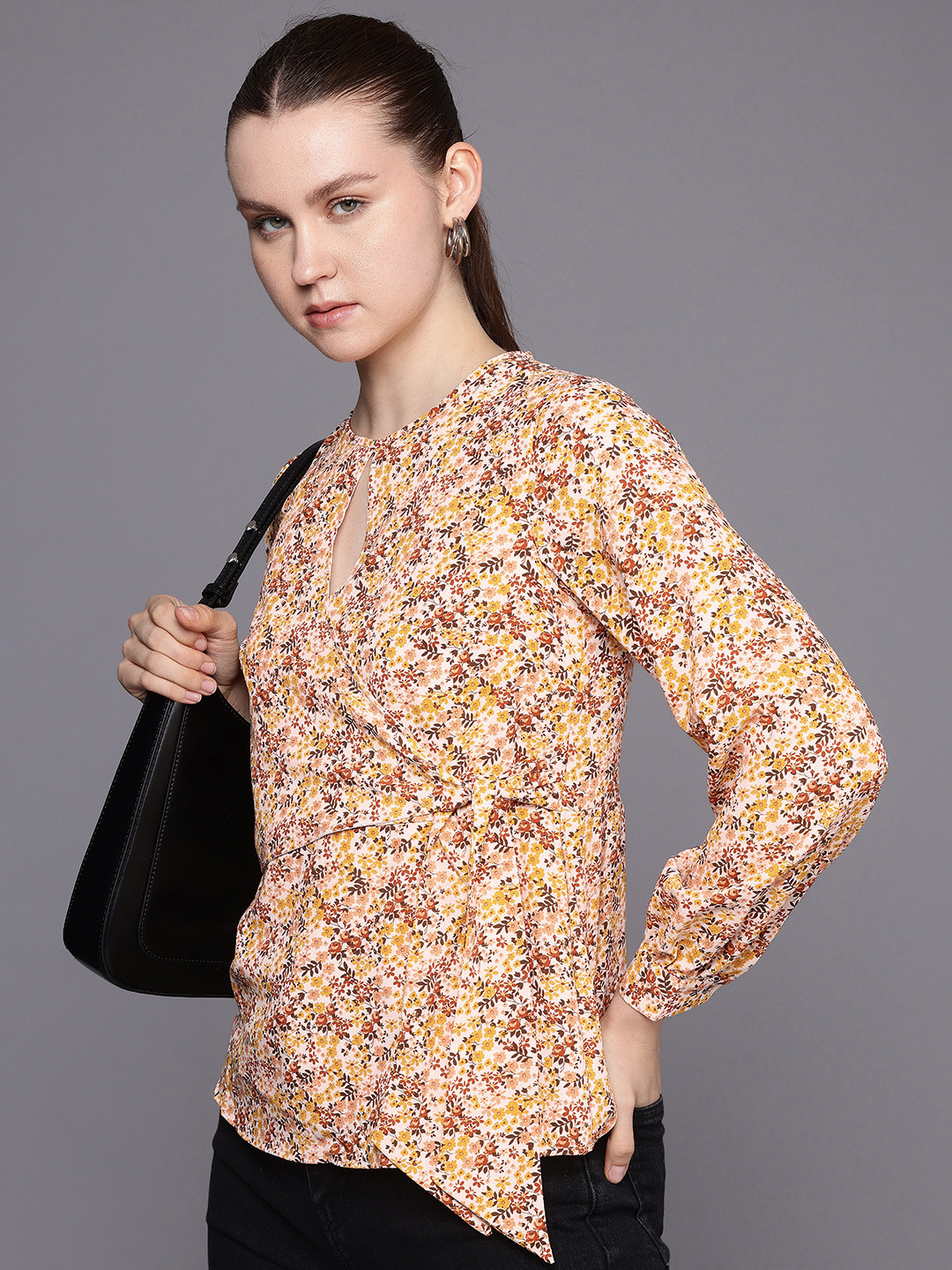 Allen Solly Woman Floral Printed Cut Out Wrap Style Top
