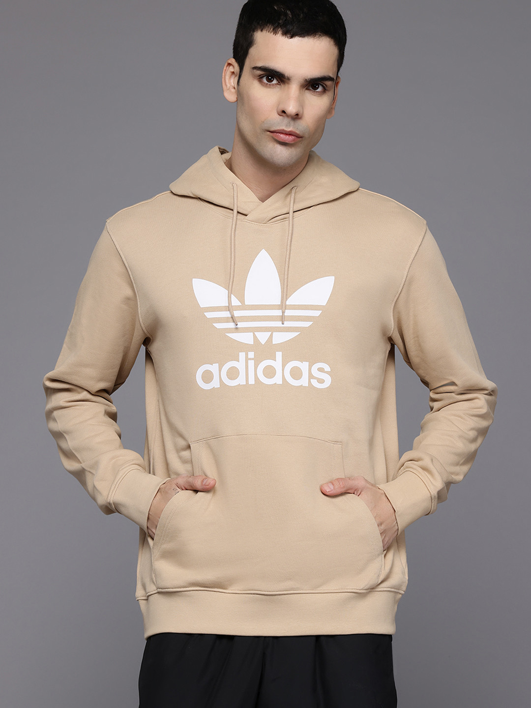 ADIDAS Originals Brand Logo Print Trefoil Hooded Sweatshirt