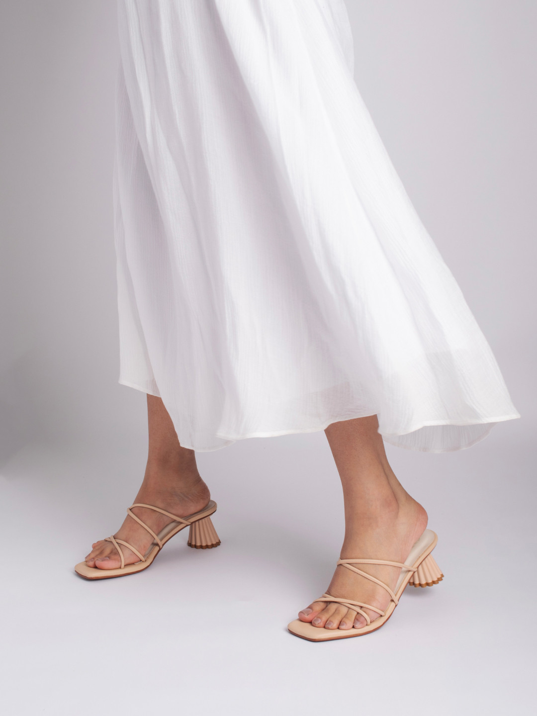 CAI Multi Strap Nude Block Heel