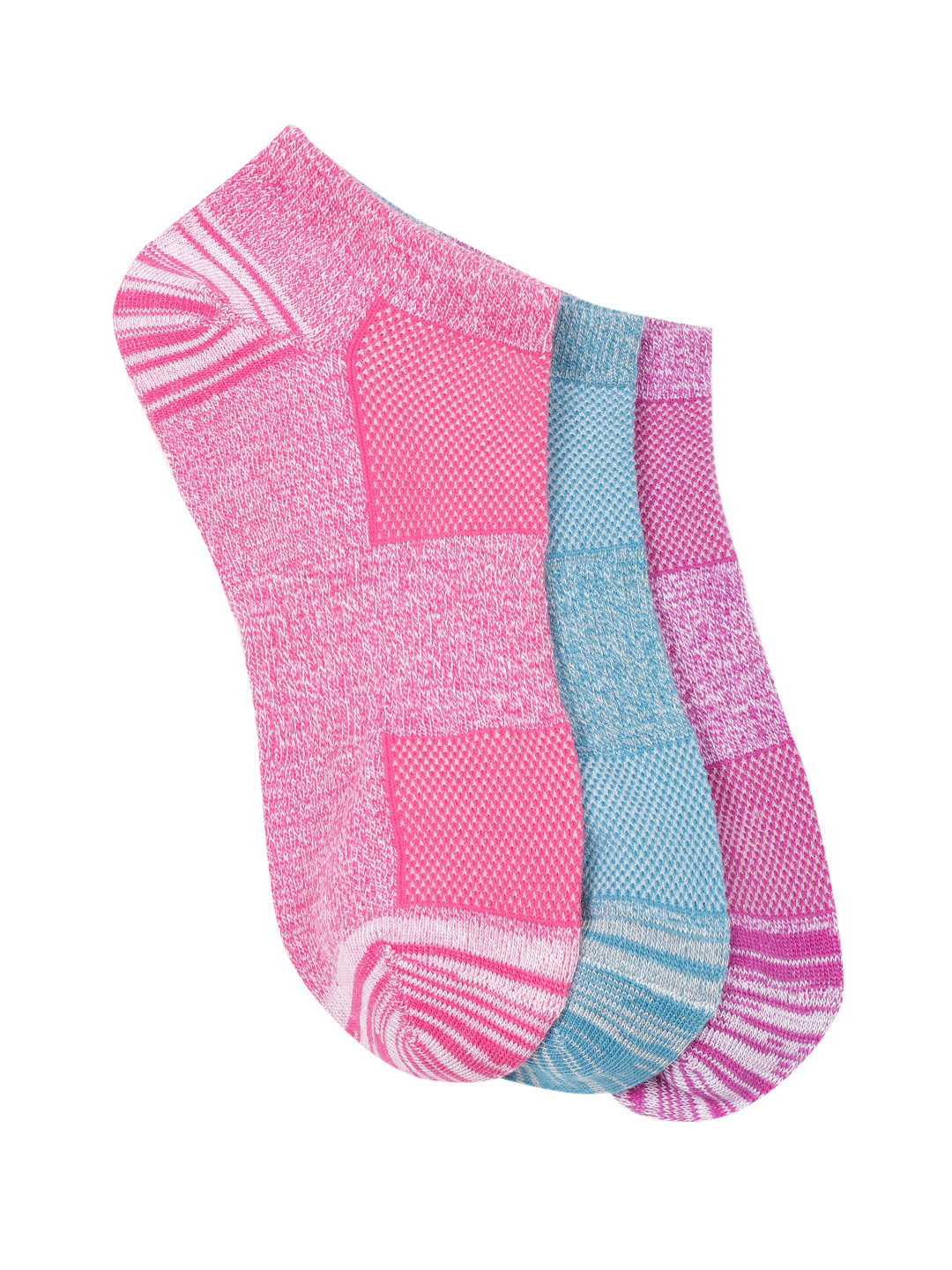 Columbia Women Pack of 3 Patterned Ankle Length Flat Knit Marled & Space Dye No-Show Socks
