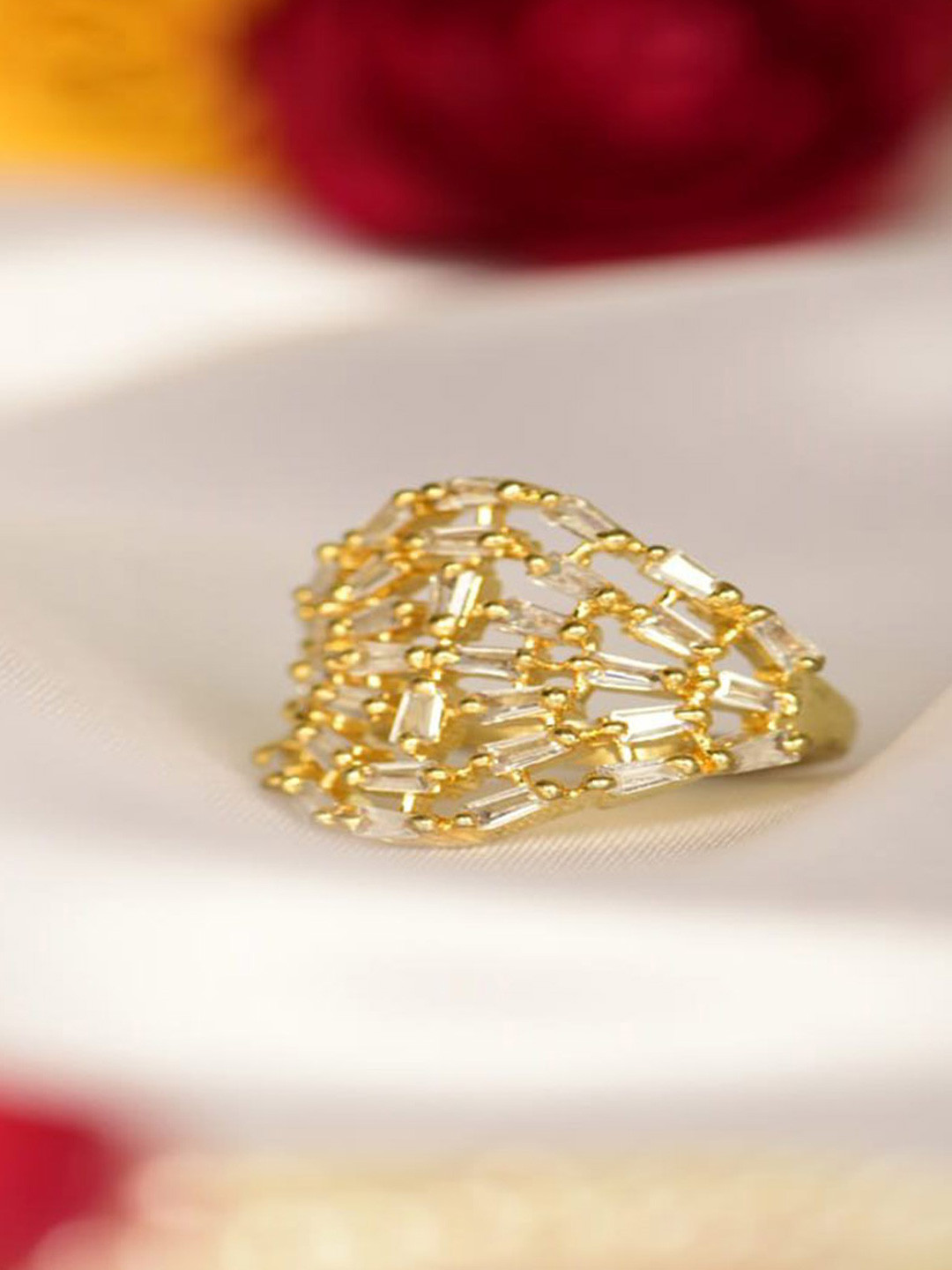 SHARLEEZ Gold-Plated Cubic Zirconia Studded Finger Ring