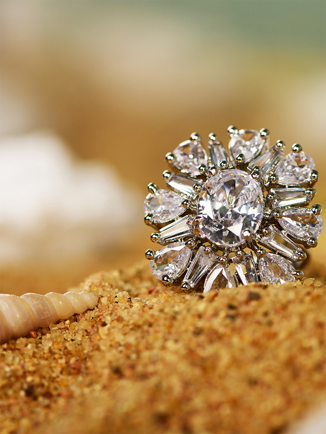 SHARLEEZ Gold-Plated American Diamond Studded Finger Ring