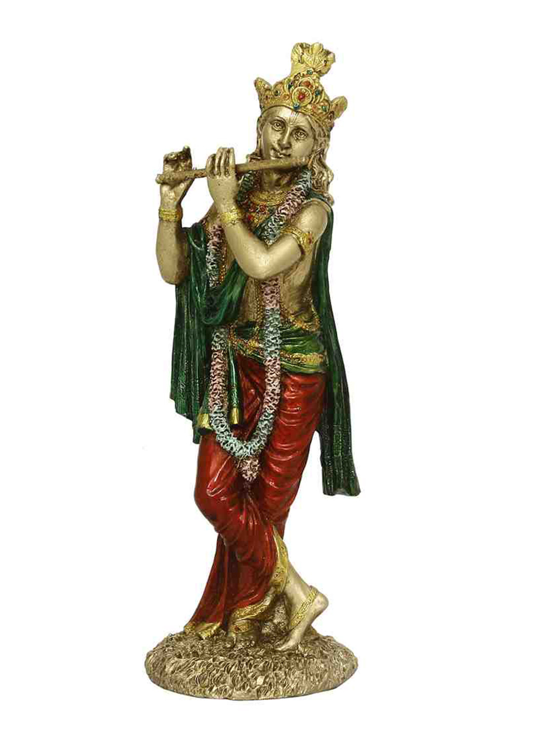 HANDICRAFTS PARADISE Lord Krishna Playing Flute Gold Marble Matte Prayer Room Medium Showpiece - 3 Inches