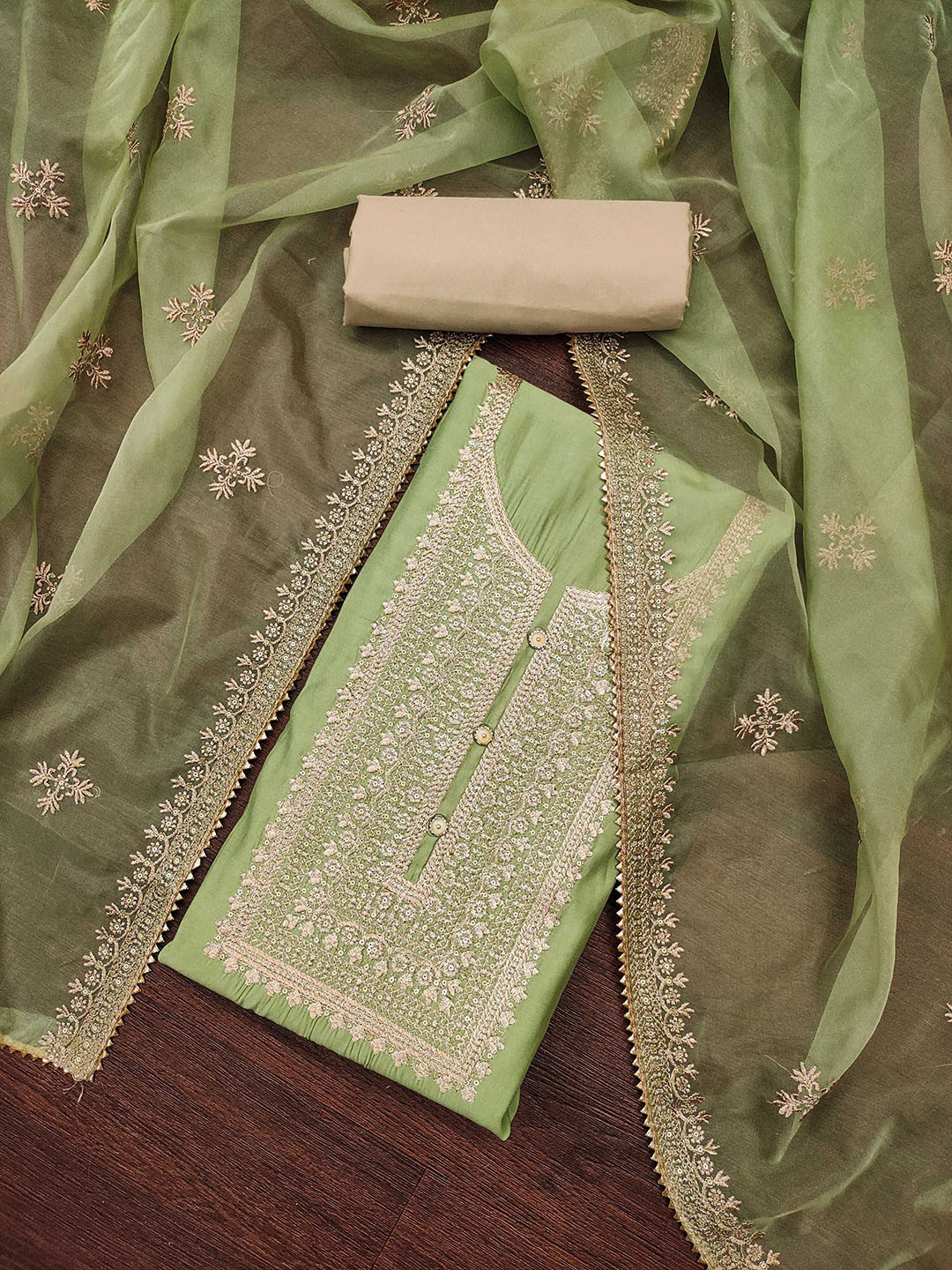 KIMISHA Ethnic Motifs Embroidered Sequinned Unstitched Dress Material