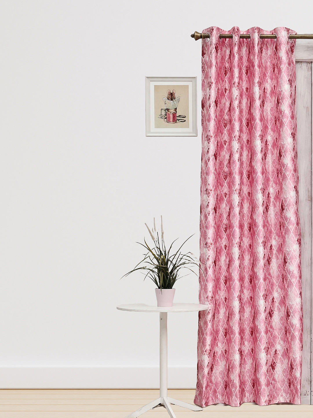 Ariana Pink & White Geometric Room Darkening Jacquard Door Curtain
