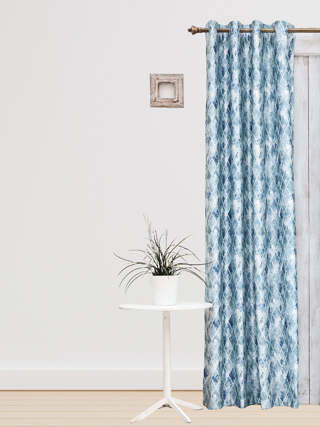 Ariana Apex Blue & White Geometric Printed Room Darkening Jacquard Long Door Curtain