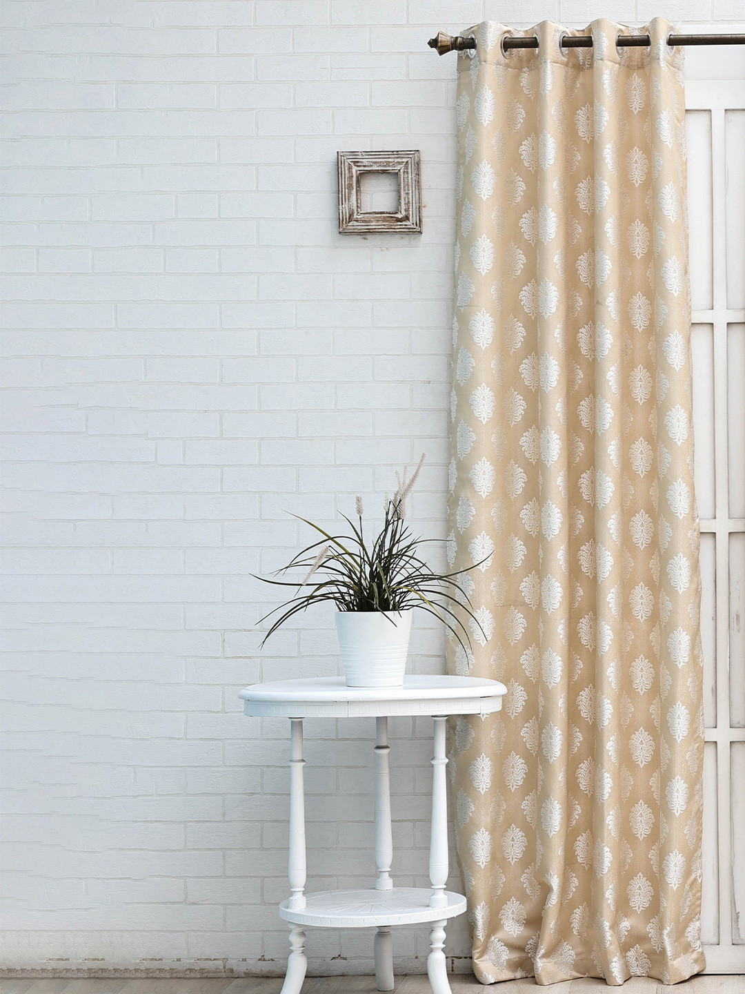 Ariana Panache Beige & White Ethnic Motifs Room Darkening Jacquard Door Curtain