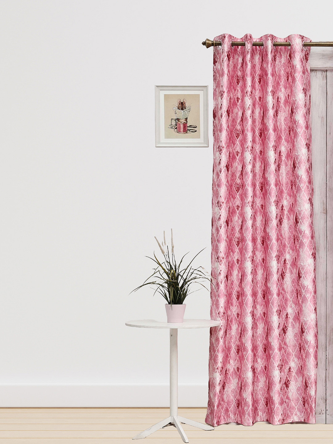 Ariana Apex Pink & White Geometric Printed Room Darkening Jacquard Long Door Curtain