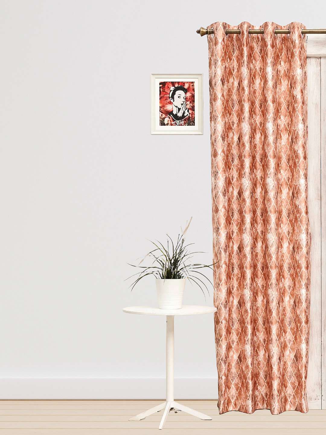 Ariana Apex Rust & Beige Geometric Printed Room Darkening Jacquard Long Door Curtain