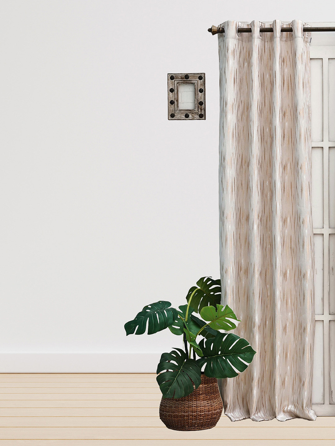 Ariana Cipher Beige & White Room Darkening Jacquard Door Curtain