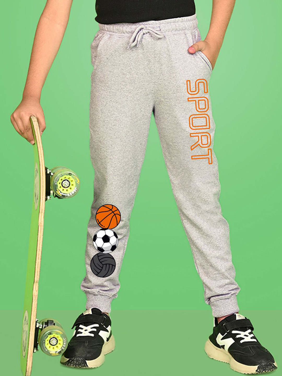 NUSYL Boys Basketball & Text Printed Ankle Length Regular Fit Track Pant