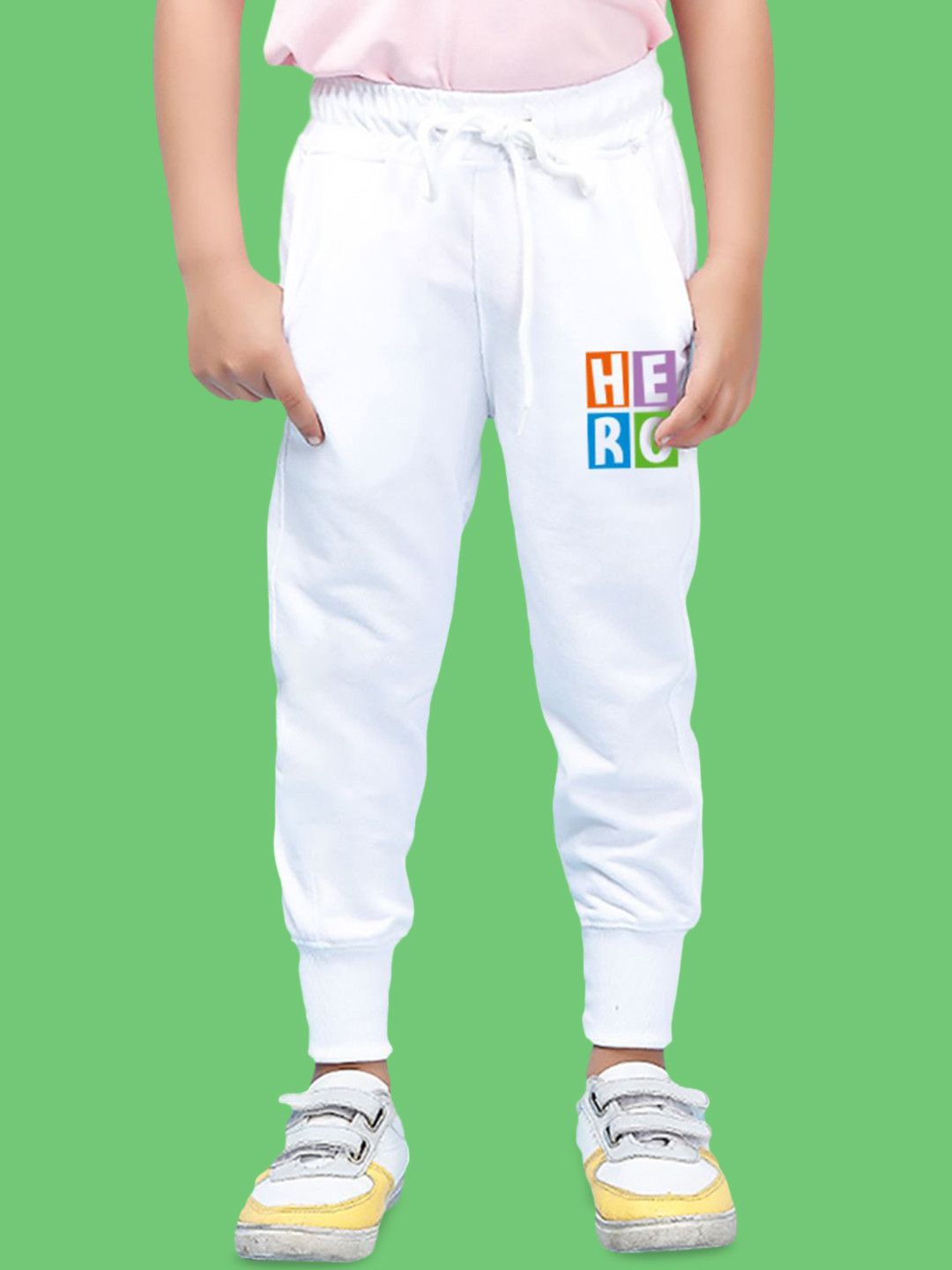 NUSYL Boys White Hero Ankle Length Jogger Pants