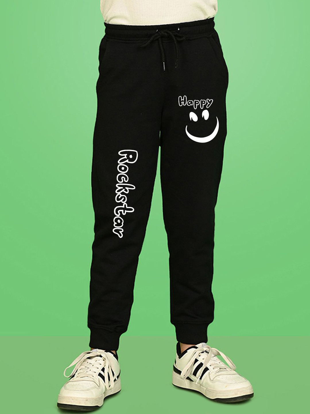 NUSYL Boys Smiley Emoji & Text Printed Ankle Length Track Pants