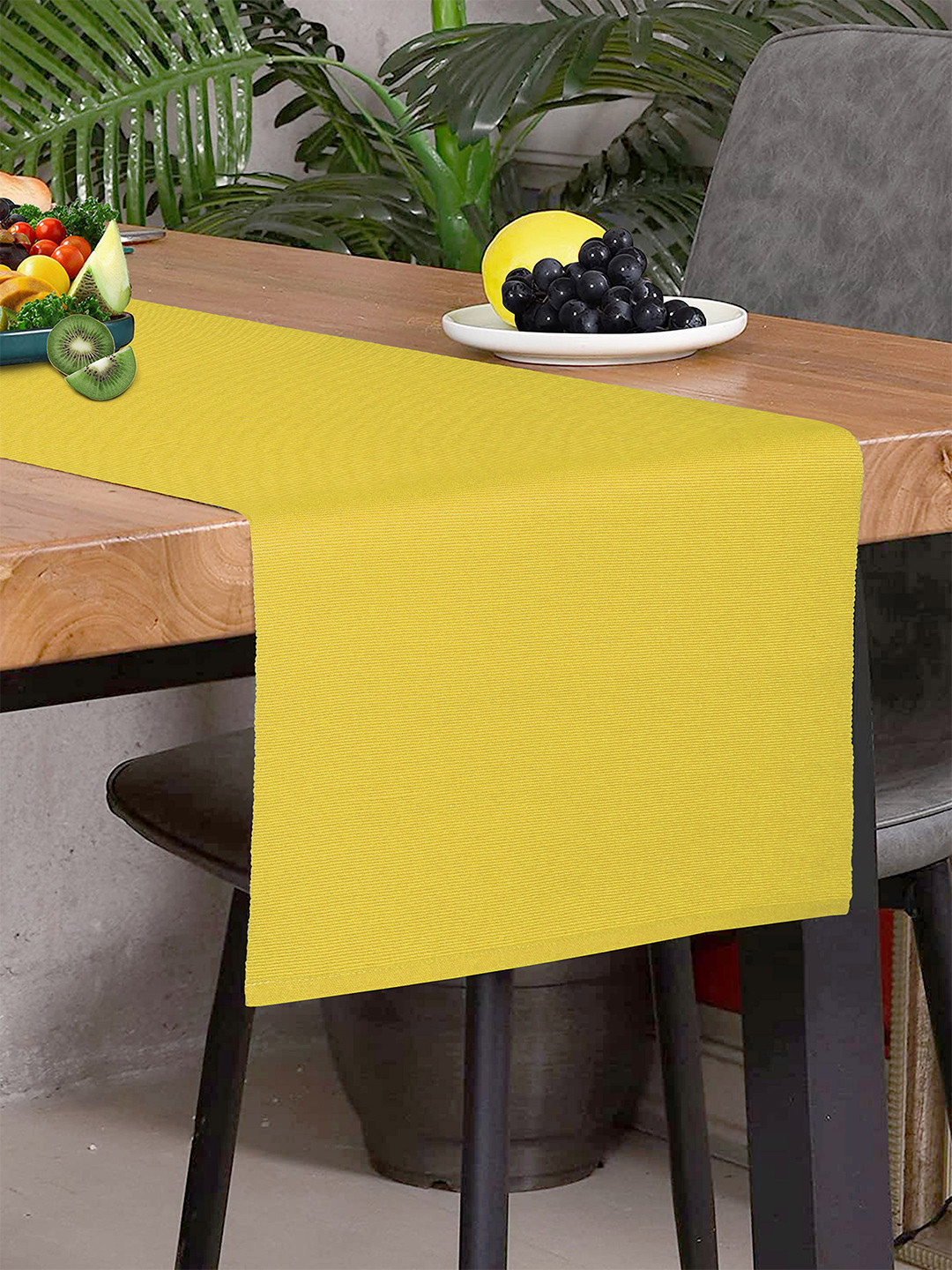 HOME COLORS.IN Yellow Soild Cotton 2-4 Seater Table Runner