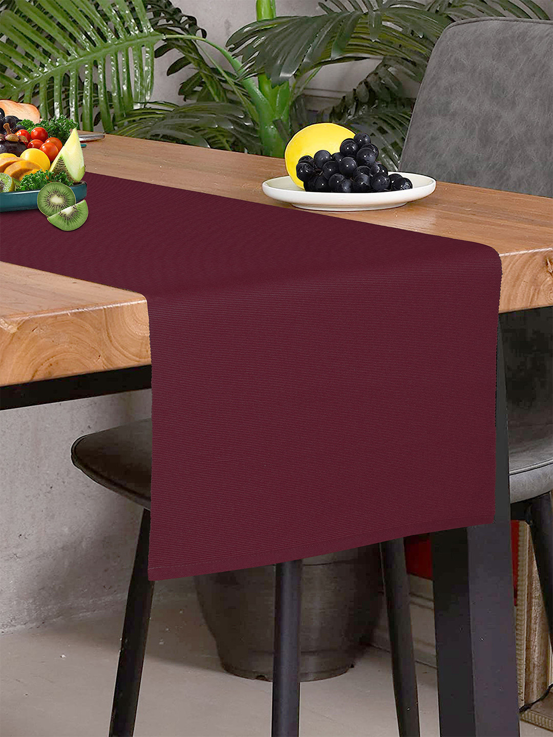 HOME COLORS.IN Maroon Cotton Soild 2-4 Seater Table Runner