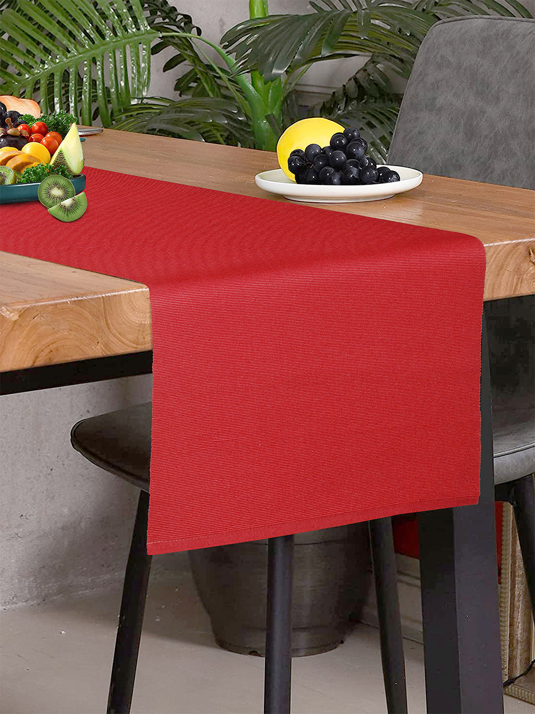 HOME COLORS.IN Red Cotton Soild 2-4 Seater Table Runner