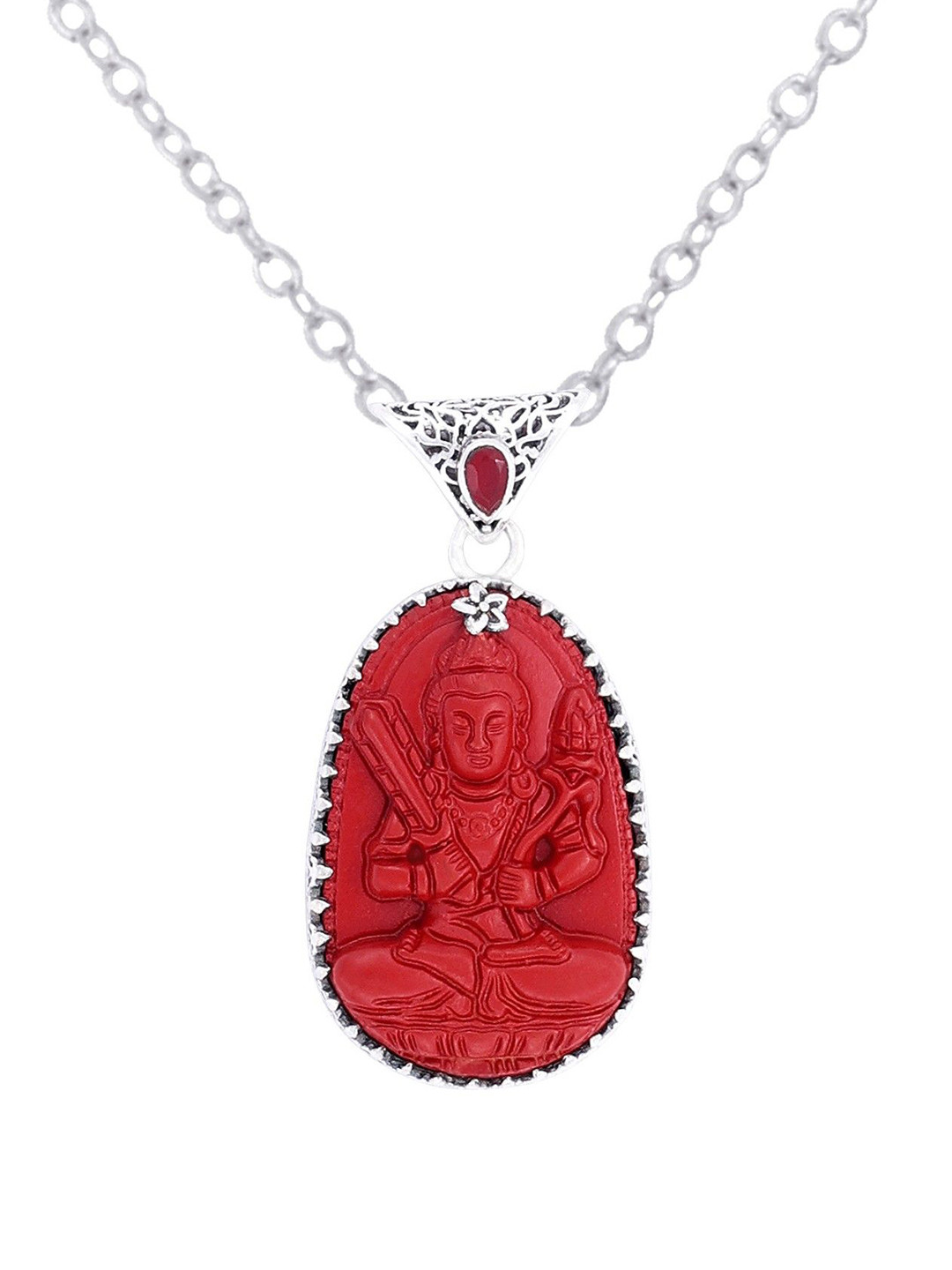 Exotic India Manjushri Buddha with Garnet Sterling Silver Pendant