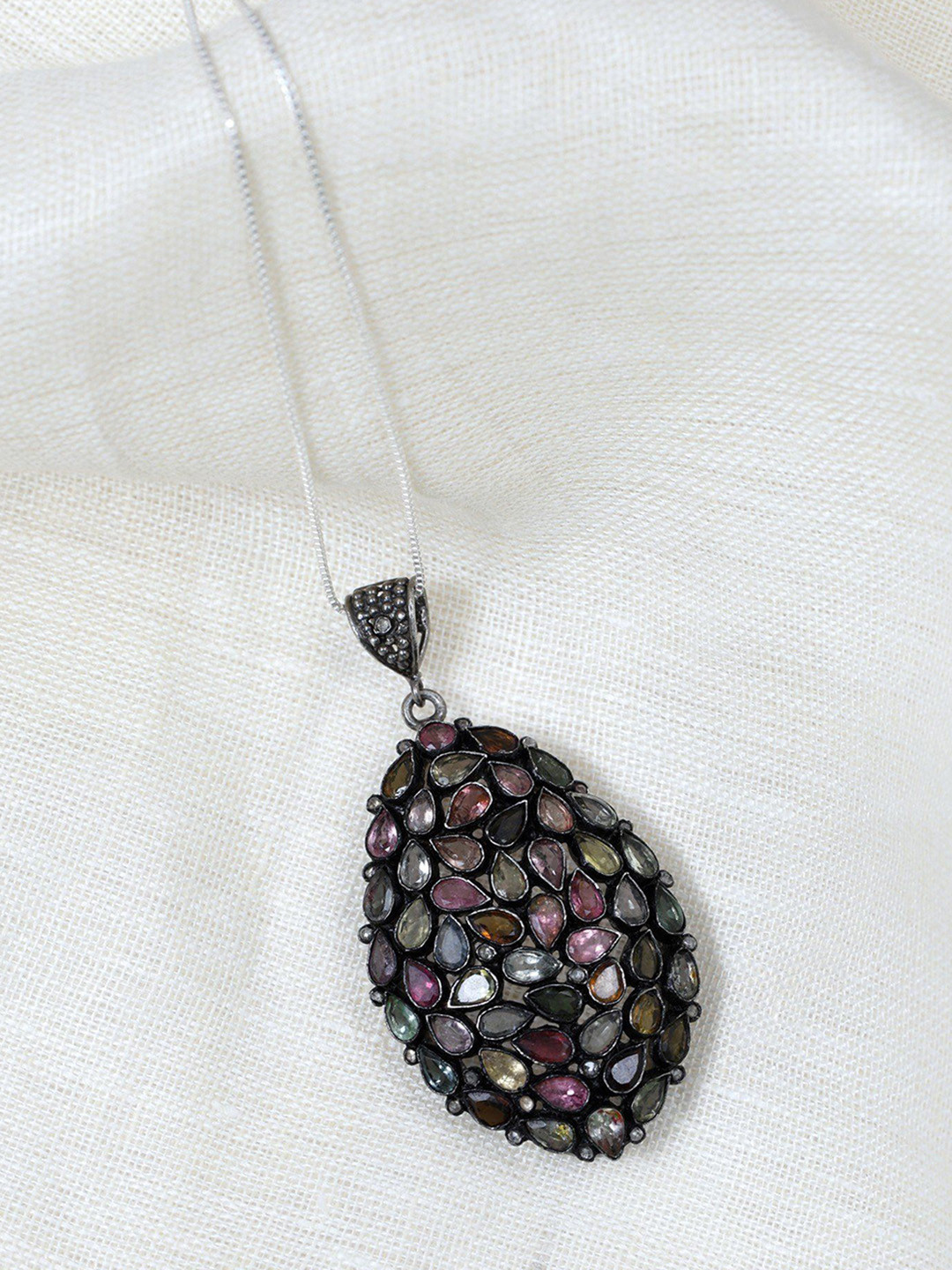 Exotic India Tourmaline Gemstone Sterling Silver Pendant