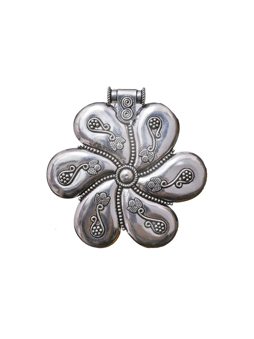 Exotic India Twirling Flower Sterling Silver Granulation work Pendant with