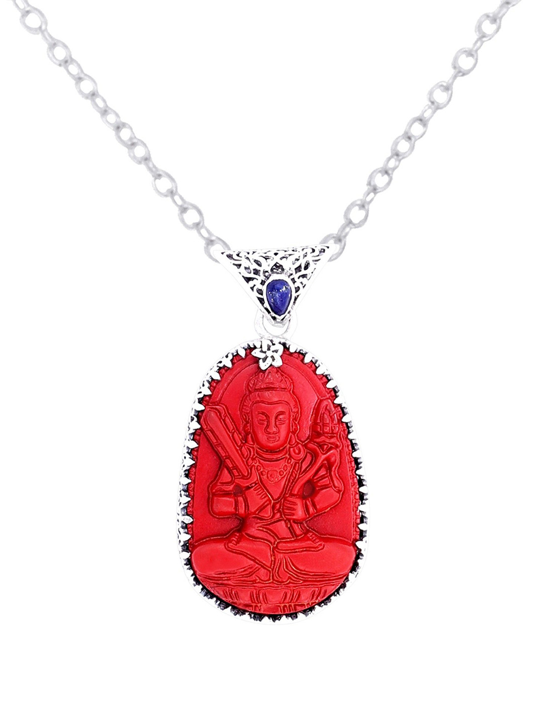 Exotic India Manjushri Buddha with Lapis Lazuli Sterling Silver Pendant
