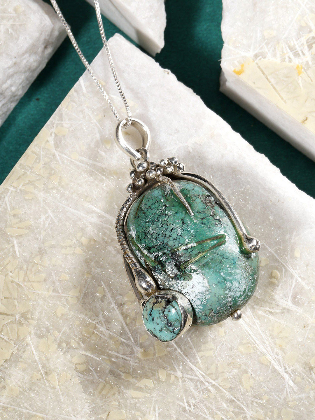 Exotic India Turquoise Spider Web Sterling Silver Pendant