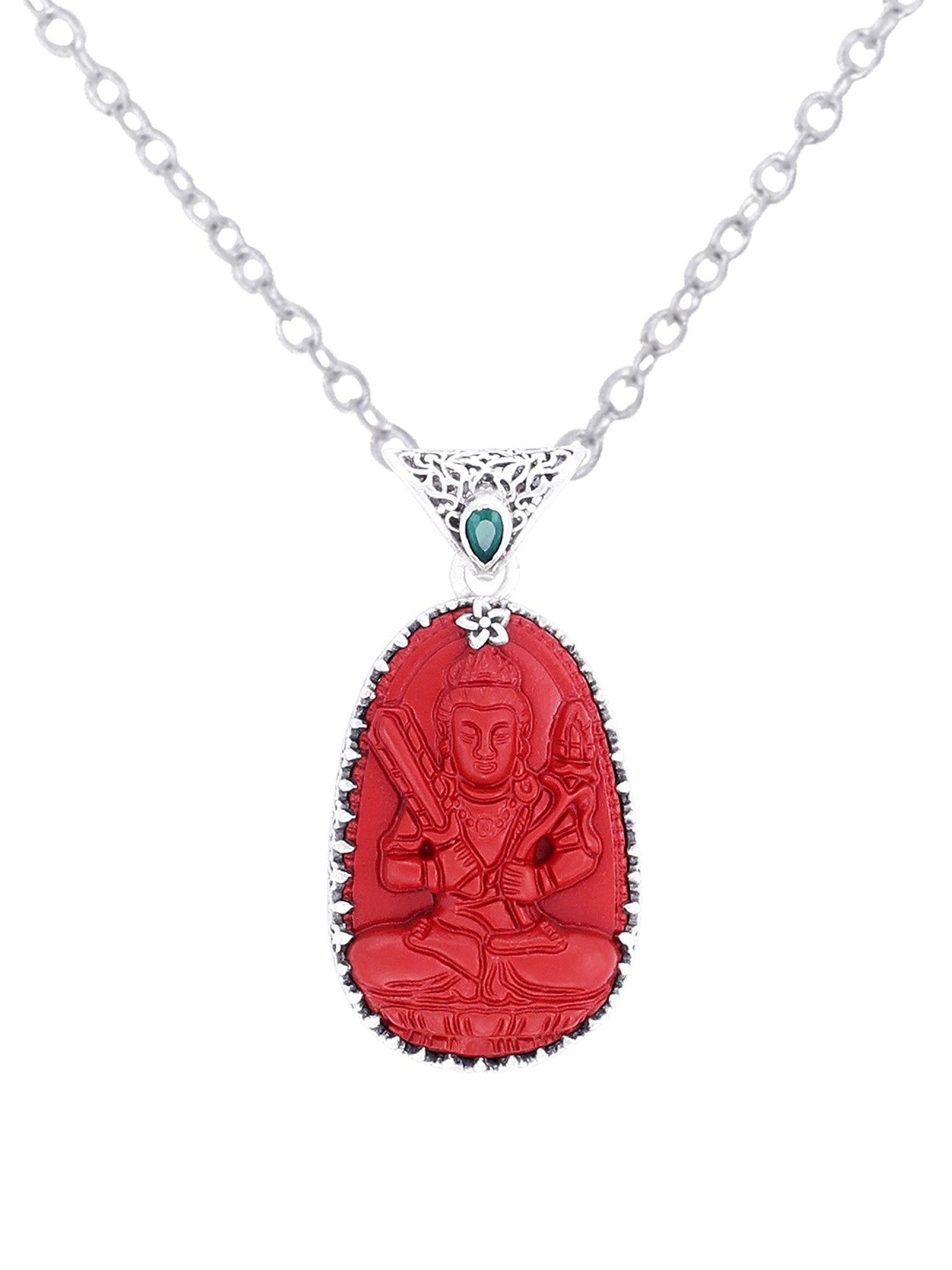 Exotic India Manjushri Buddha with Emerald Sterling Silver Pendant