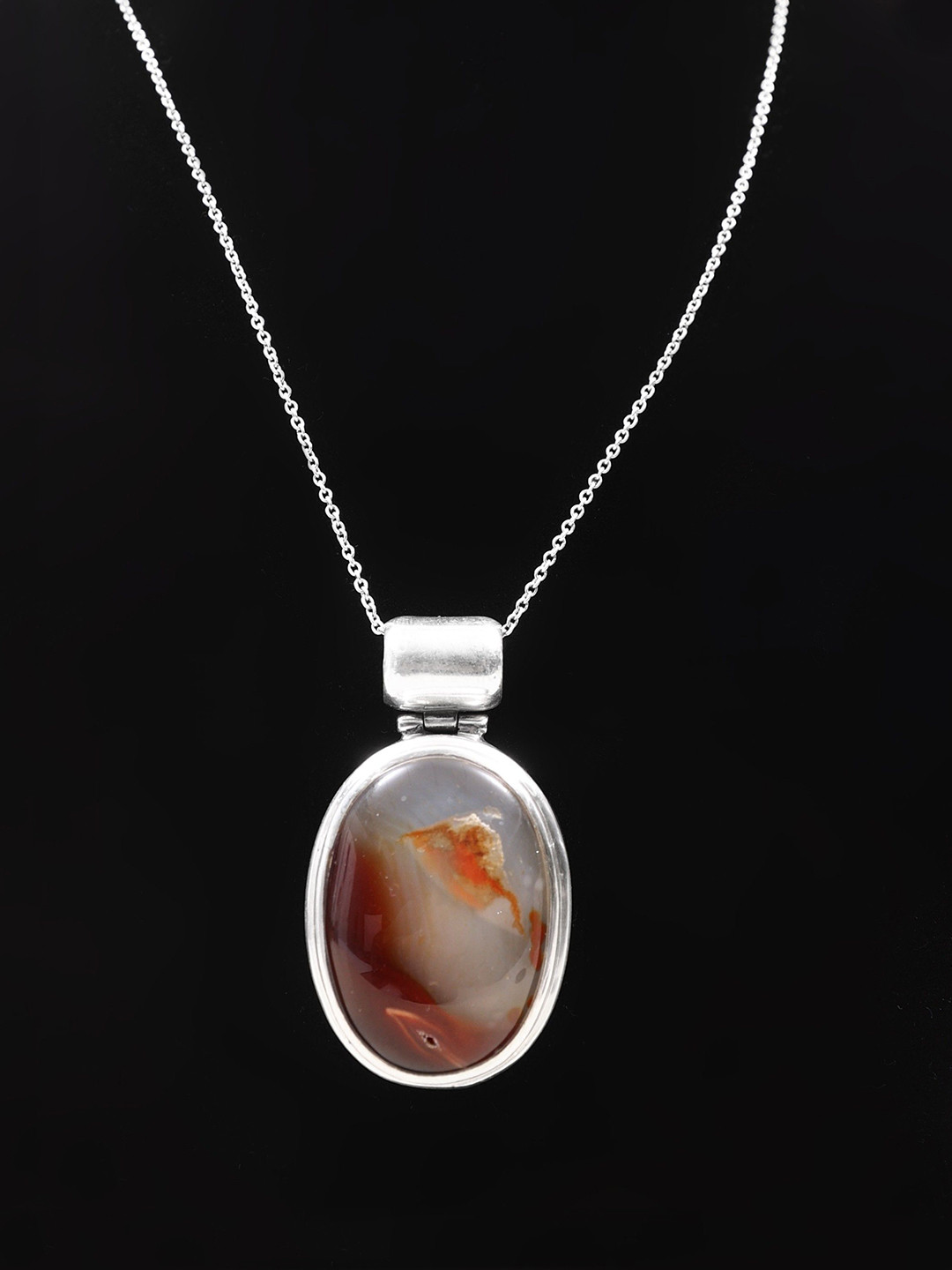 Exotic India Carnelian Gemstone Oval Shape Sterling Silver Pendant