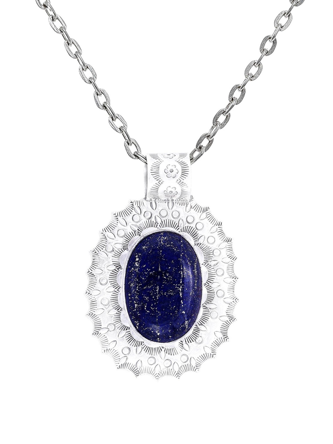 Exotic India Lapis Lazuli Stone Large Sterling Silver Pendant