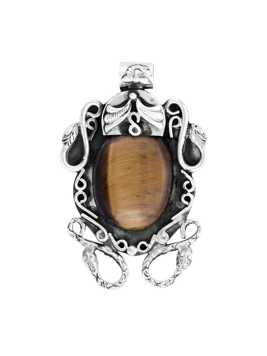 Exotic India Tiger Eye Stone Sterling Silver Pendant