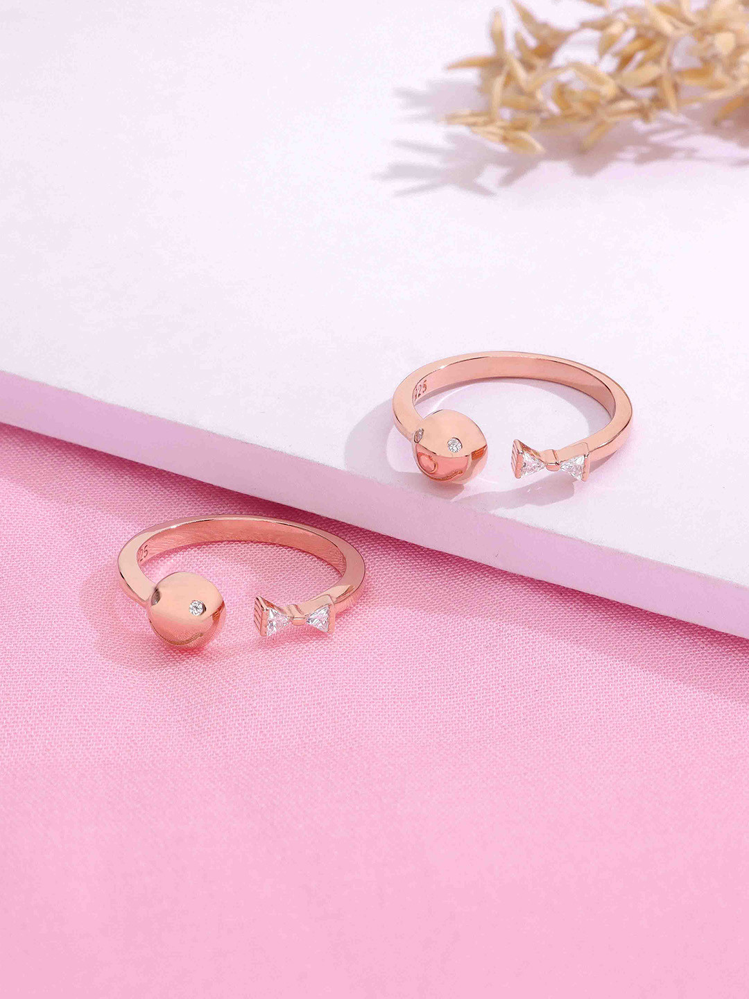 KAI JEWEL Sterling Silver Rose Gold-Plated Cubic Zirconia Studded Toe Rings
