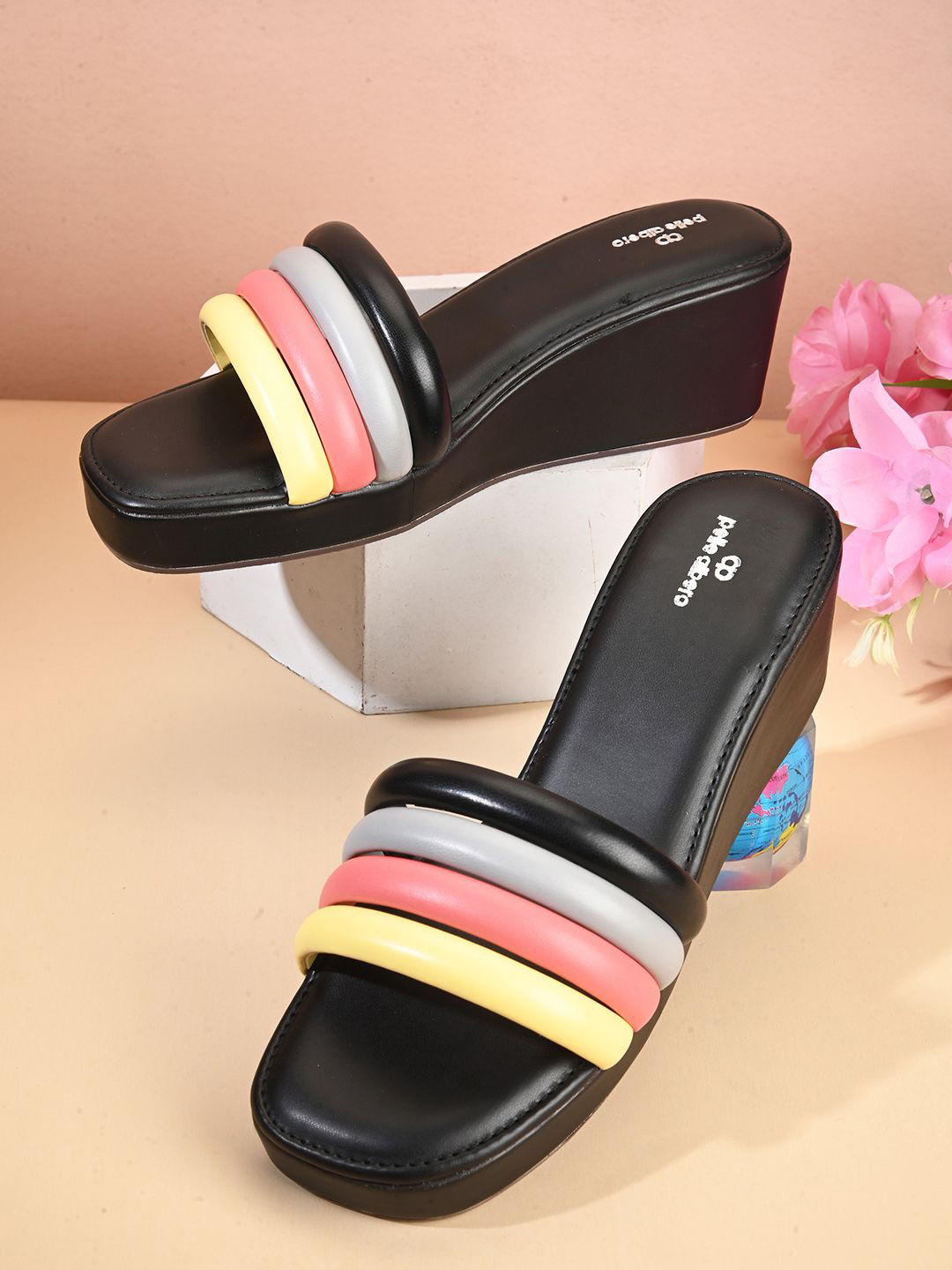 pelle albero Colourblocked Slip-On Wedge Heel Sandals