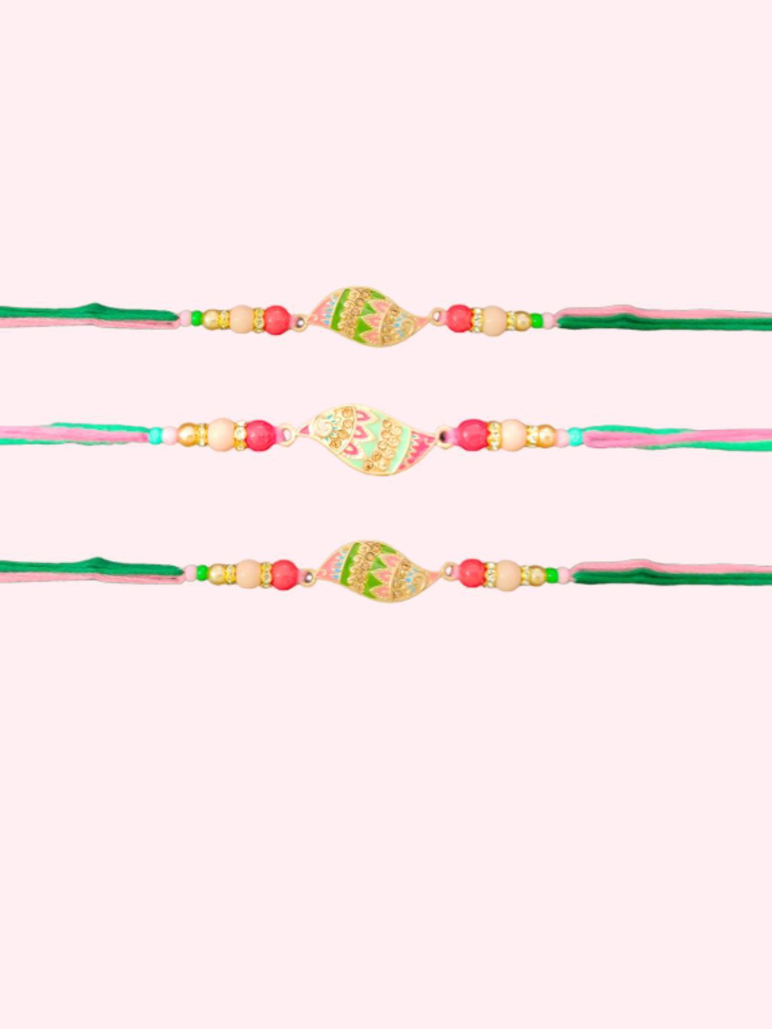 PUFFSMART Set Of 3 Leaf Design Thread Rakhis