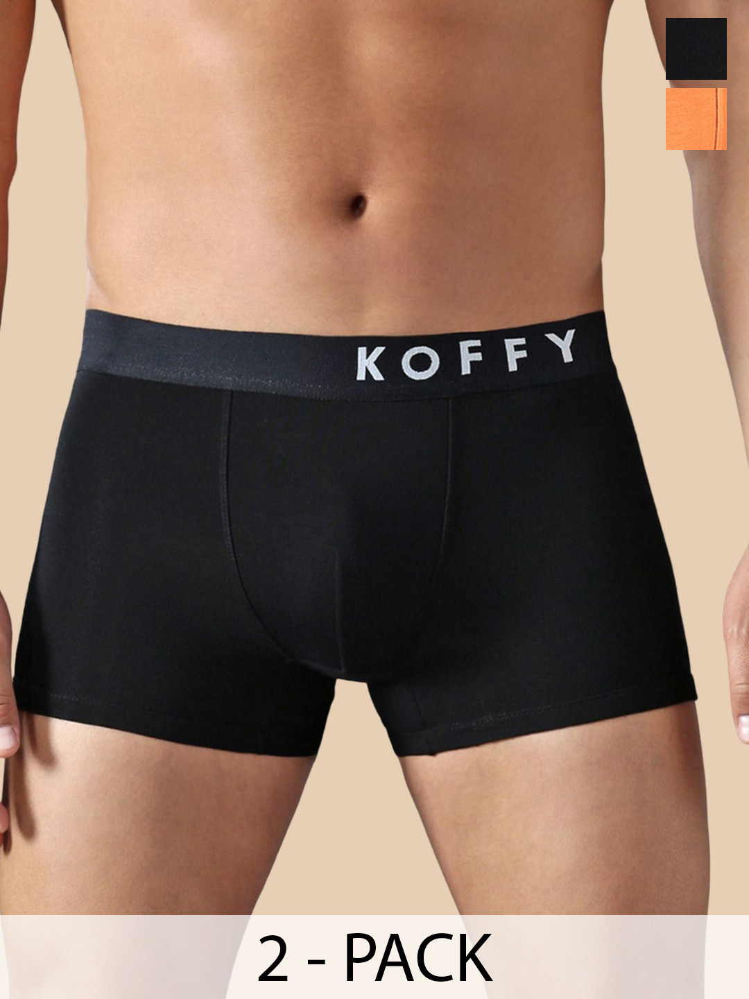 Mast & Harbour X KOFFY Pack Of 2 Breathability Trunks- Mast & Harbour X KOFFY_KI38_BLK_ORG_2PC