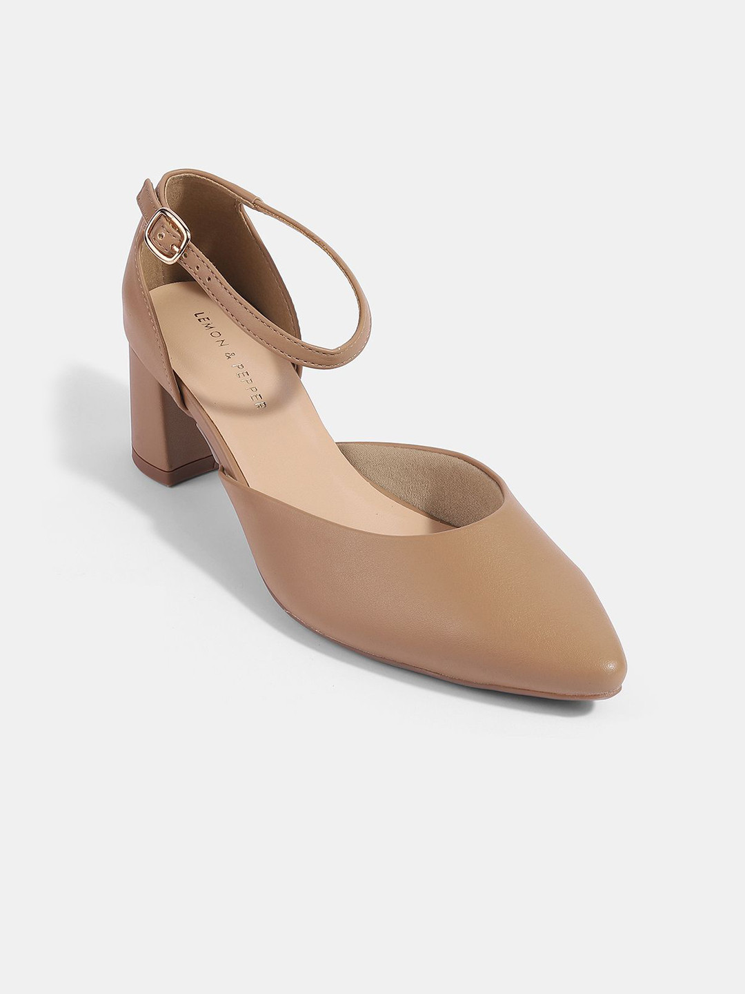 LEMON & PEPPER Ankle Loop PU Block Heel Pumps