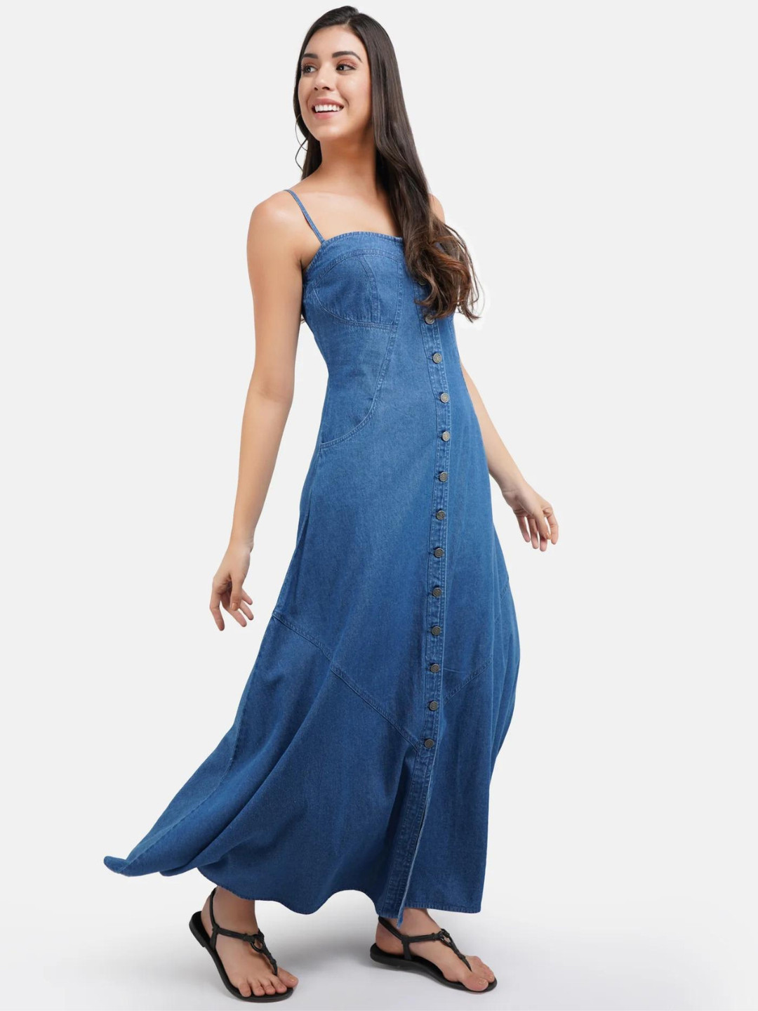 DESIGNS BY QUEEN BEE Sleeveless Denim A-Line Maxi Dress