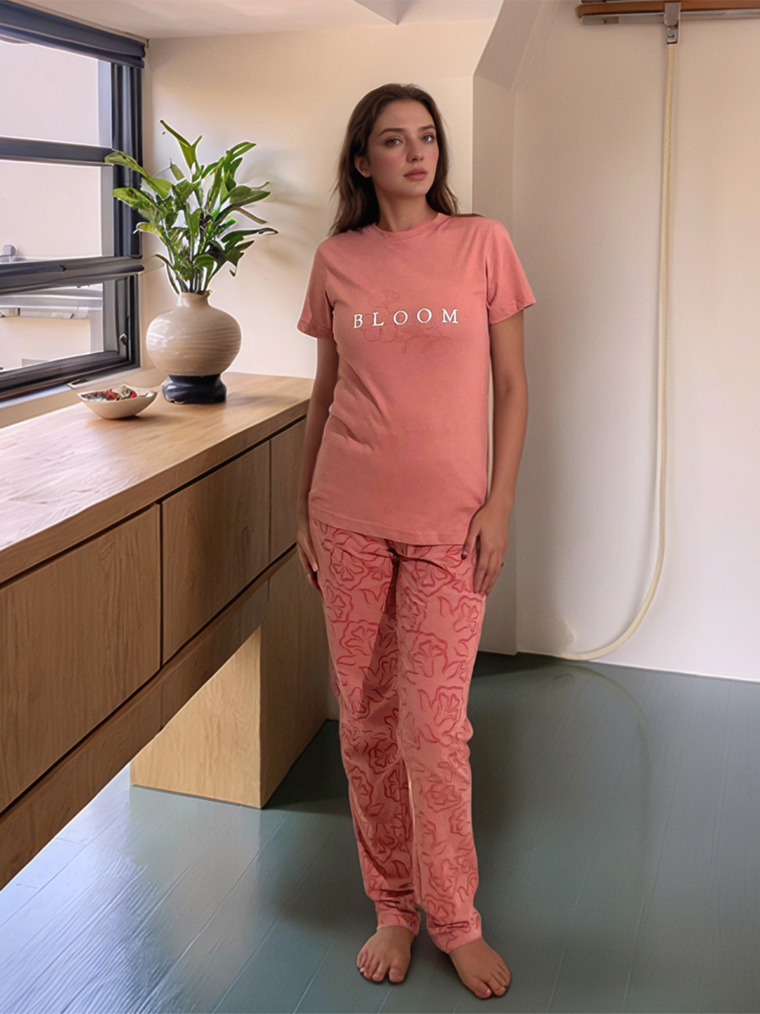 ELEVENS HEAVEN Pure Cotton Typography Printed Night suit