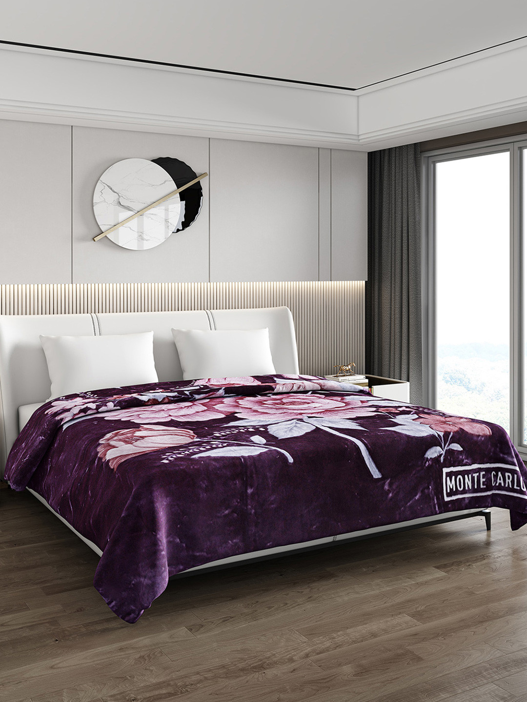 Monte Carlo Violet Floral Printed Heavy Winter Double Bed Blanket