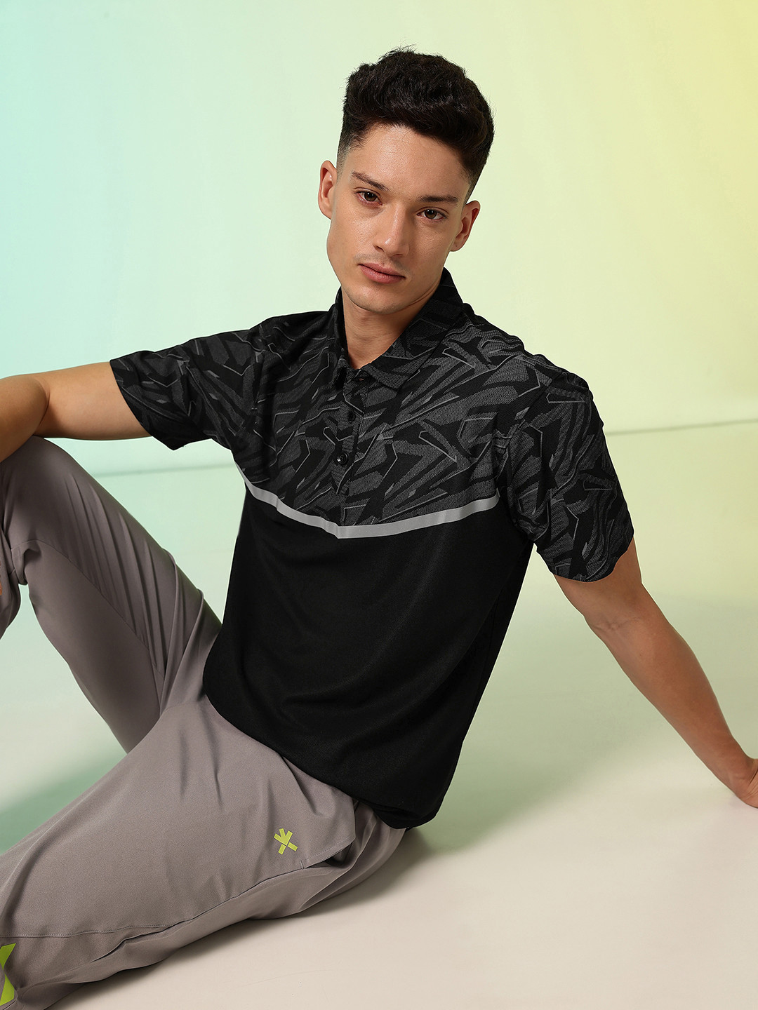 HRX by Hrithik Roshan Printed Polo Collar Rapid-Dry Tennis T-shirt