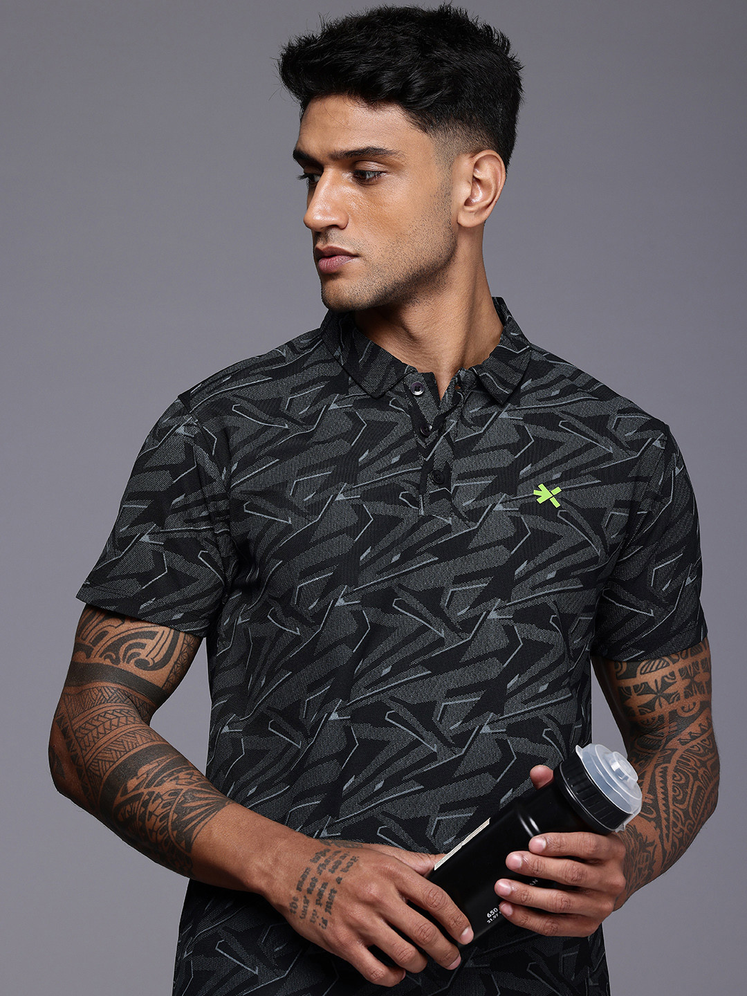 HRX by Hrithik Roshan Printed Polo Collar Rapid-Dry Tennis T-shirt