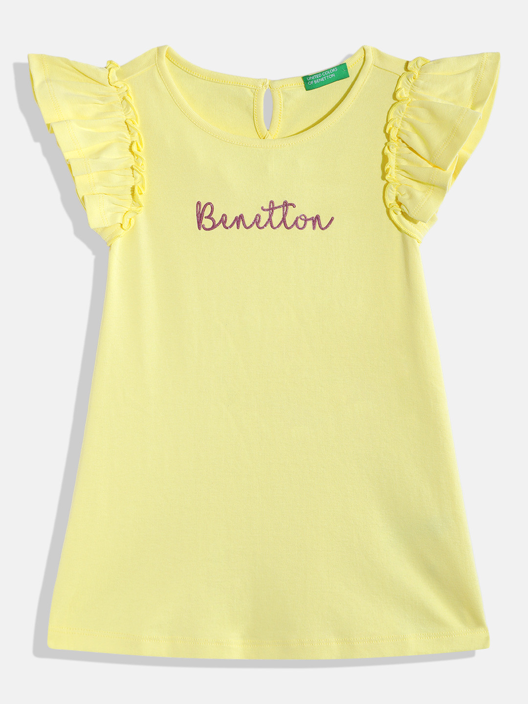 United Colors of Benetton Girls Printed Flutter Sleeves Pure Cotton Dress