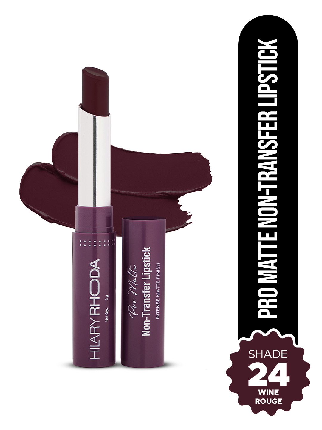 Hilary Rhoda Pro Matte 12Hr Stay Waterproof Non-Transfer Lipstick- Wine Rouge Shade No.24