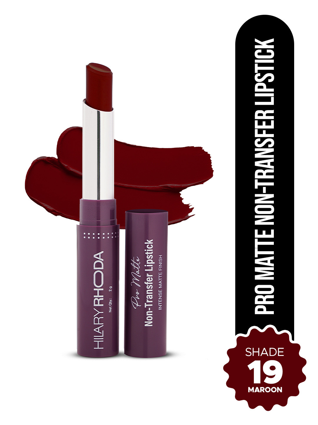 Hilary Rhoda Pro Matte 12 Hr Stay Non-Transfer Lipstick 2g - Maroon, Shade No.-19