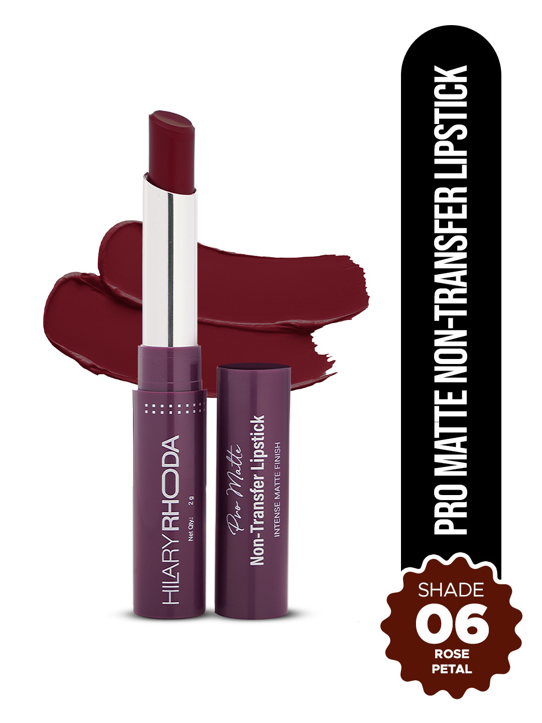 Hilary Rhoda Pro Matte 12Hr Stay Waterproof Non-Transfer Lipstick- 2g - Rose Petal - 06