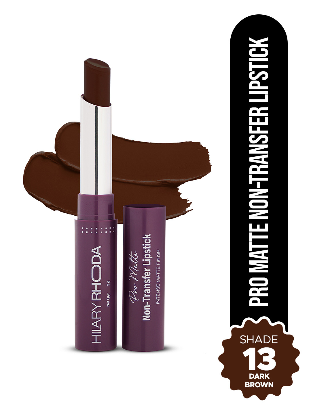 Hilary Rhoda Pro Matte 12 Hr Stay Waterproof Non-Transfer Lipstick- 2g - Dark Brown -13